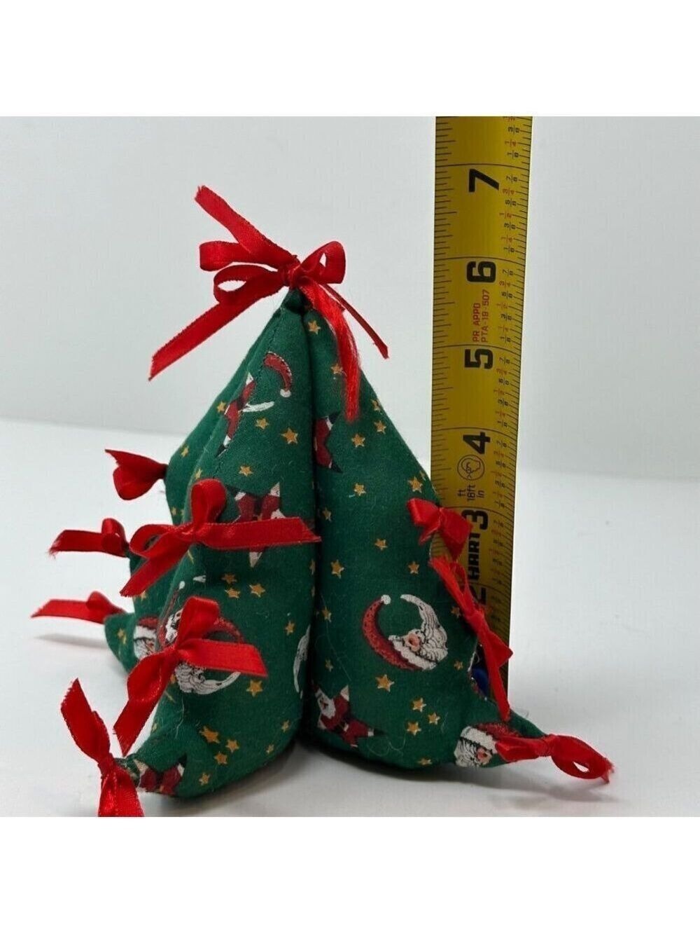 Vintage Fabric Christmas Tree Santa Red Ribbon Holiday 6 In Tiered Tray Decor - Picture 6 of 10
